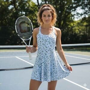 Floral Print Racerback Mini Dress - Light Blue